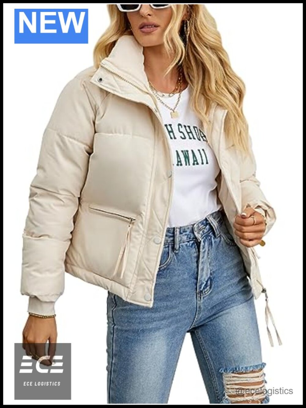 Womens Cropped Puffer Jacket Full Zip Quilted Warm Winter Coat with Pockets